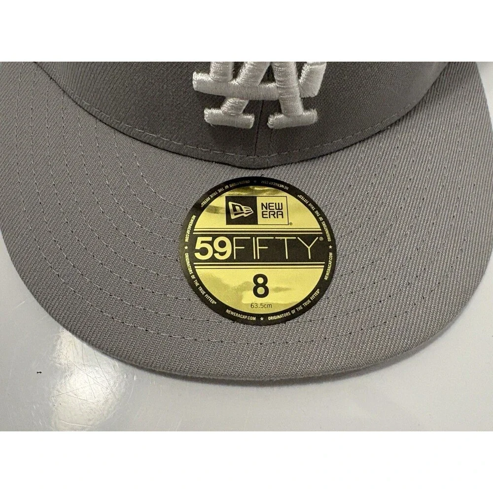 New Era 59FIFTY Los Angeles Dodgers Fitted Cap Gray/White Size 8 MLB New